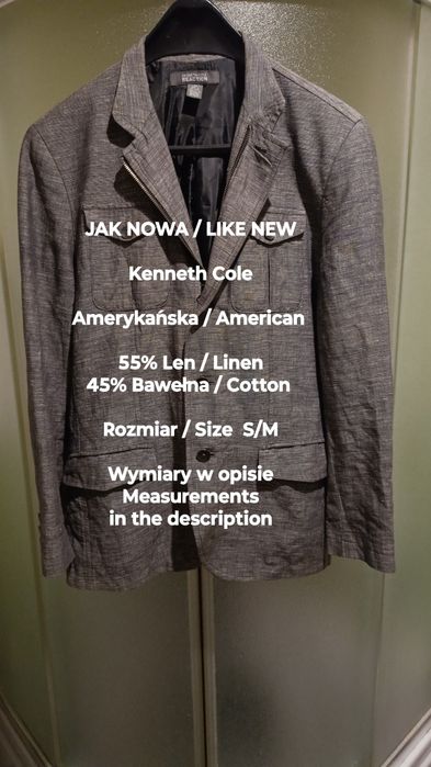 Kenneth Cole  Amerykańska designerska marynarka / kurtka, 55% Len, S/M