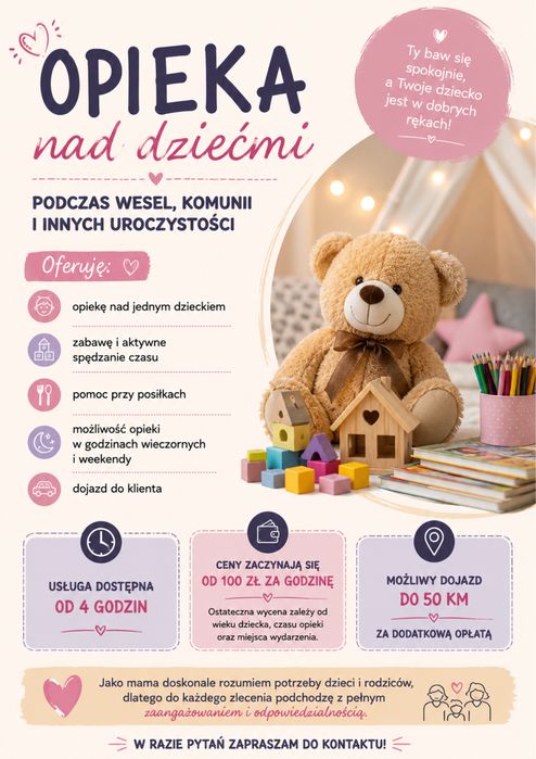 opieka nad dzieckiem podczas wesel, komunii i innych uroczystości