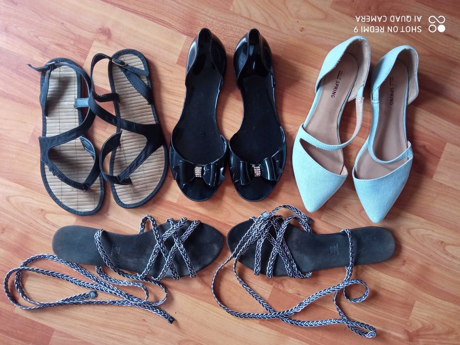 Zestaw 4 pary: sandały eleganckie, sportowe, balerinki, espadryle r.38