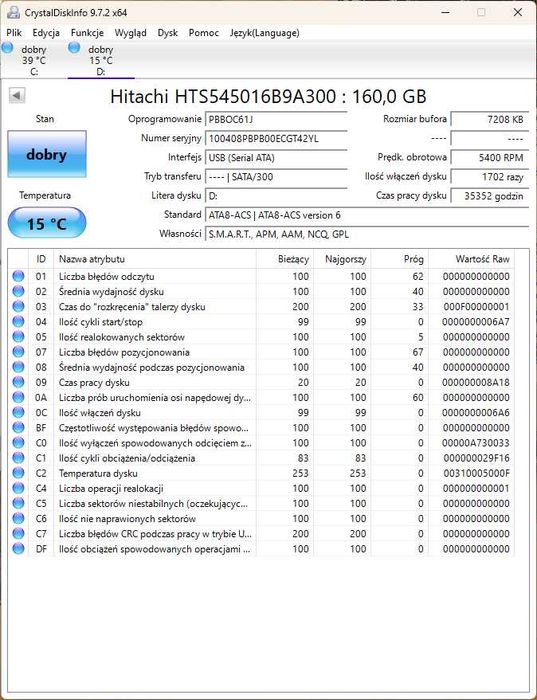 Dysk HDD Hitachi 160GB SATA GW3m N38