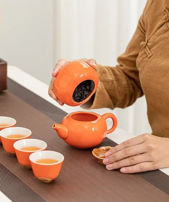 Чайний набір Хурма: чайник 200 мл, 4 піали (по 50мл), чайниця.