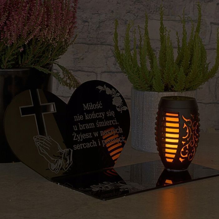 Personalizowany solarny znicz led statuetka na cmentarz grób duża