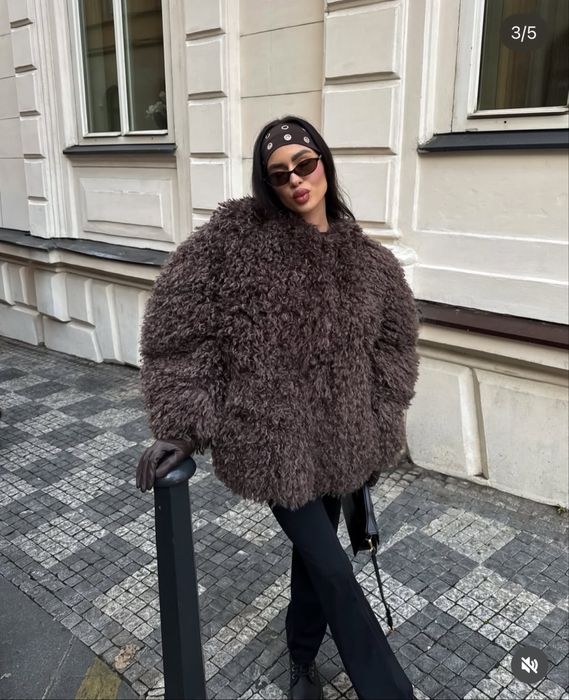 Шуба zara S шоколадна коричнева