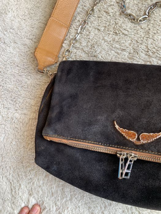 Zadig & Voltaire Rocky Bag - Black Leather & Suede with Orange Handle