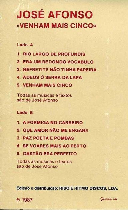 José Afonso	- - - - -		Venham Mais Cinco	- - - - -	K7
