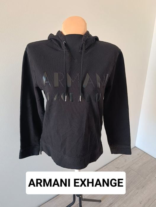 Czarna bluza S 36 Armani Exchange premium z kapturem logowana logo 3d