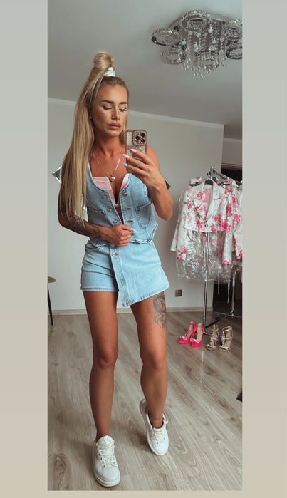 Komplet jeans guziki róża cyrkonie