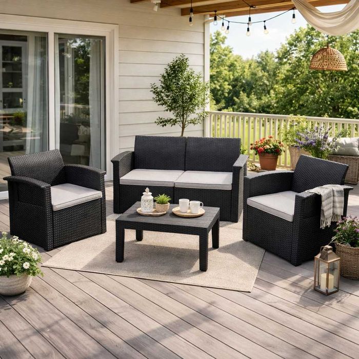 Zestaw Mebli Ogrodowych 4 os Tworzywo Sztuczne Technorattan Balkonowe