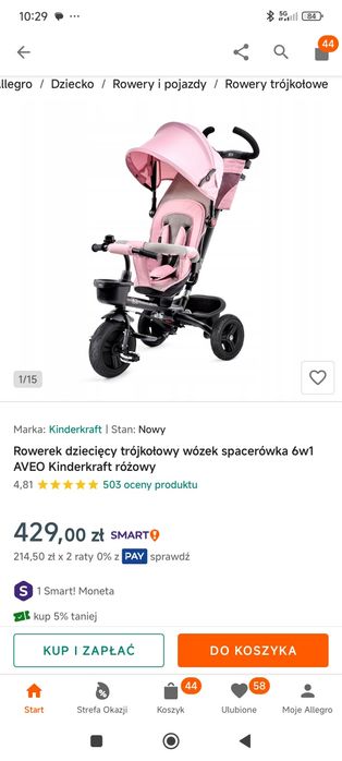 Rowerek trójkołowy Kinderkraft AVEO 6w1 wózek spacerówka różowy