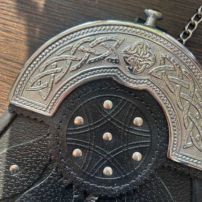 Kilt Sporran Deluxe (Шкіряний споран). Чорна шкіряна сумка. Кilt bag.
