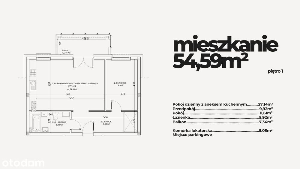 2 pokoje | 54,59 m² | Rynek pierwotny | Bez pośredników