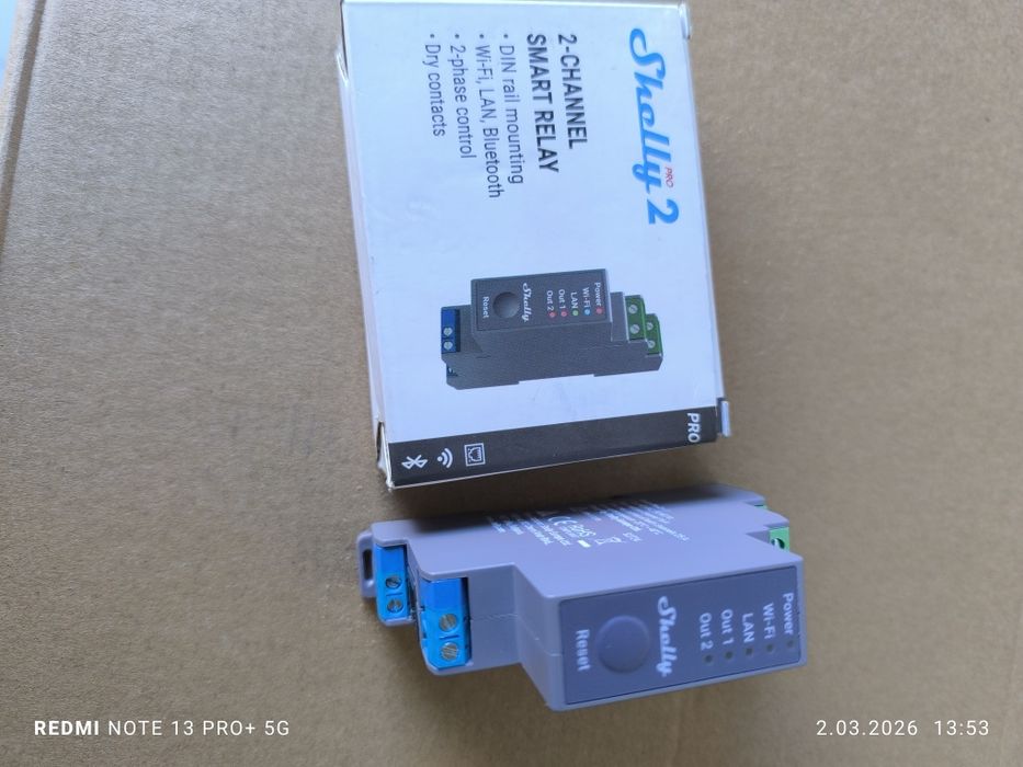 Shelly Pro 2  – 2-kanałowy przekaźnik DIN z LAN i Wi-Fi + gratis
