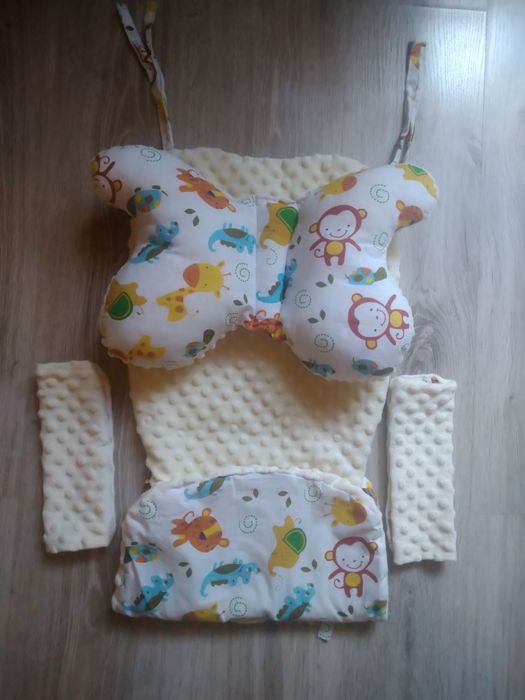 Komplet Wkład do wózka minky zoo żółty poduszka motylek