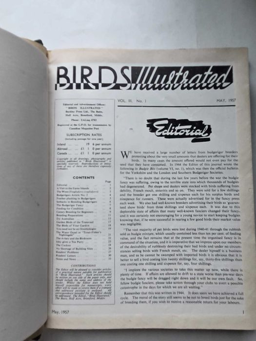 Birds Illustrated – Volume III Completo – 12 números – Revista de Ornitologia, 1957