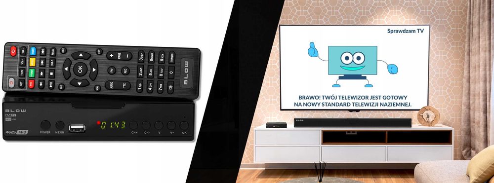 Tuner dekoder dvb-t2 naziemnej h.265 HEVC FULL HD HDMI pilot baterie