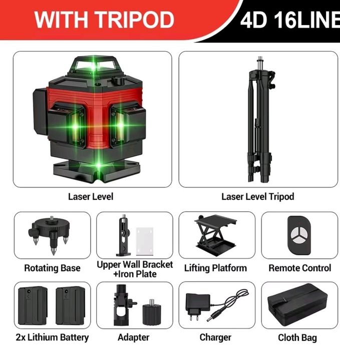 Nivel Laser 16 linhas 4D c/ Tripé 120cm