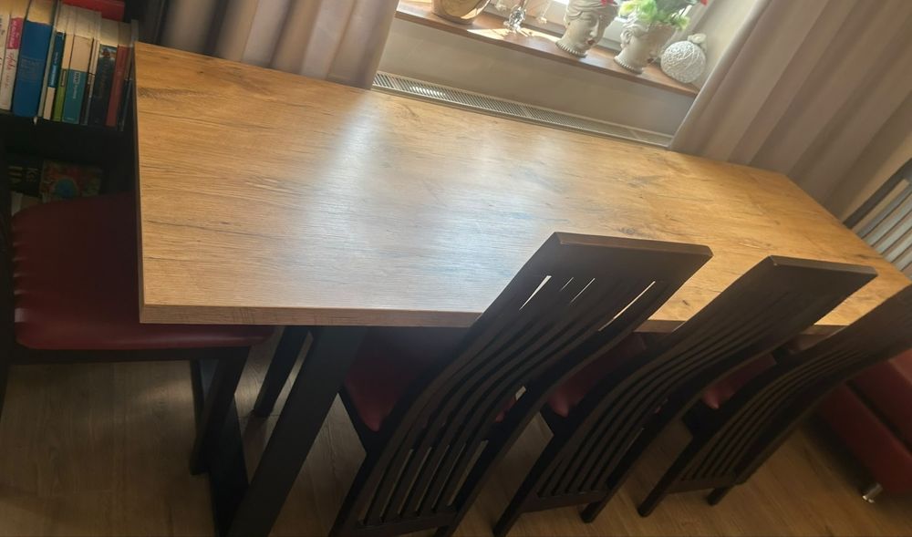Duży stół industrialny 220×76 cm blat dębowy laminat i metalowe nogi Loft