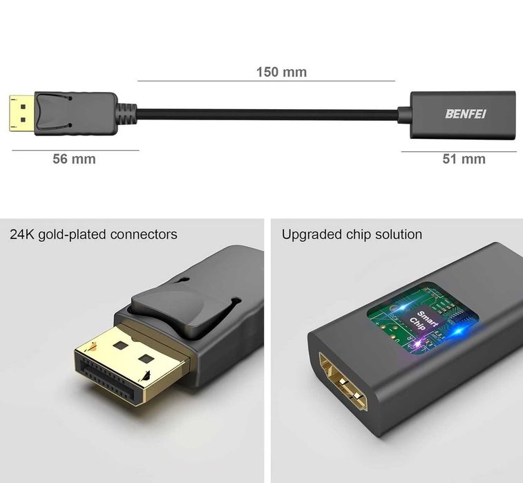 BENFEI  do HDMI Adapter, DP (Display Port) męski na HDMI żeński