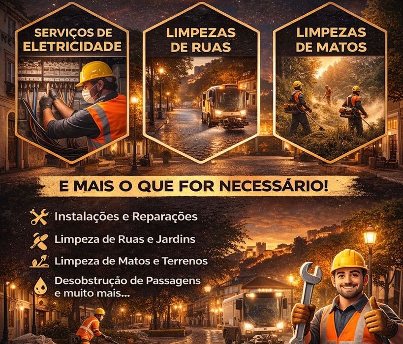 Serviço de Eletricidade, Limpeza de Casa, Mato ou Industrial