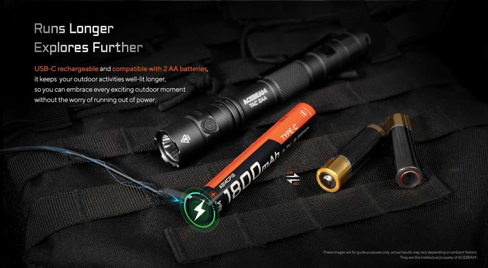 ACEBEAM TAC 2AA Ліхтар Тактичний (1600 Люмен 181 Метрів - USB-C)