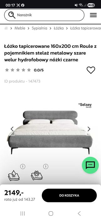 Łóżko nowe weluŕ szaty 160x200 ze stelażem