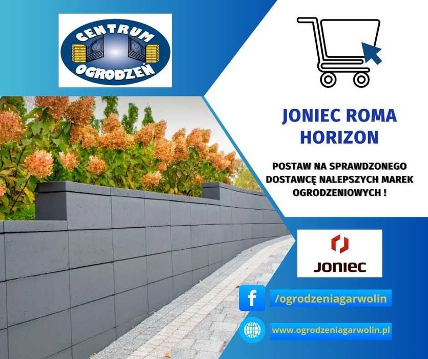 Joniec ROMA Horizon, bloczek, daszek, ogrodzenie modułowe, transport