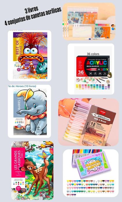 KIT de Livros da Disney e Canetas Acrílicas