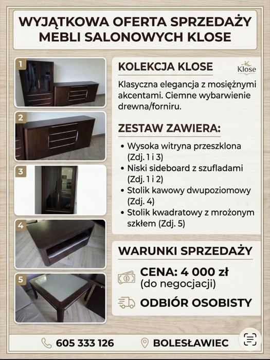 Komplet eleganckich mebli salonowych – Kolekcja KLOSE