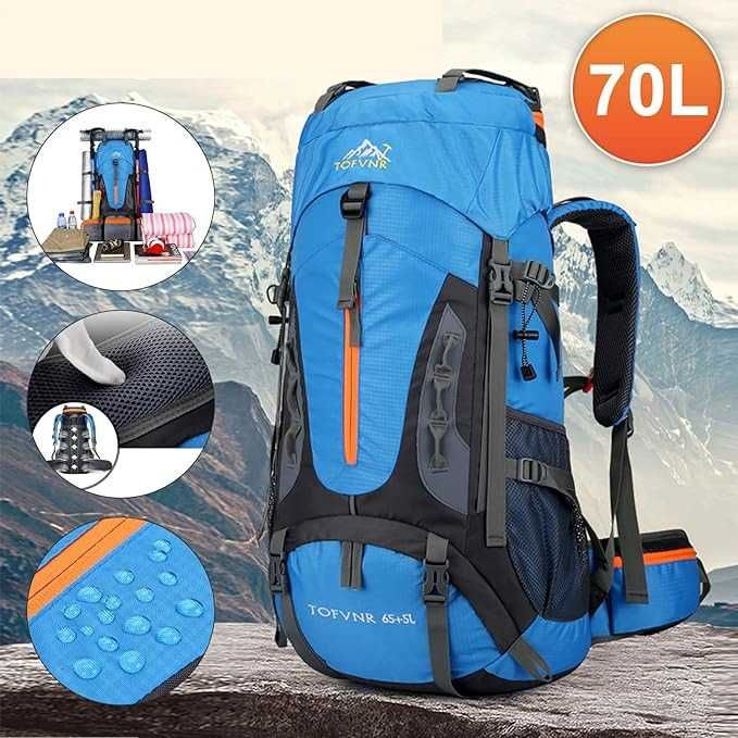 Plecak Turystyczny OPETDO Alpinizm Wspinaczka Trekking Niebieski 70L