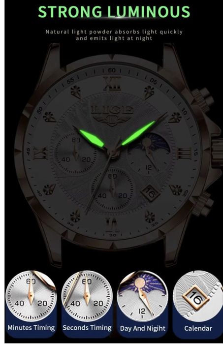 Годинник чоловічий LIGE luxury Rouse White
