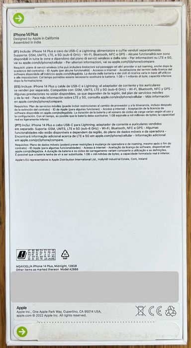 iPhone 14 Plus APPLE (6.7'' -128 GB -Meia-noite)-novo, 3 anos garantia