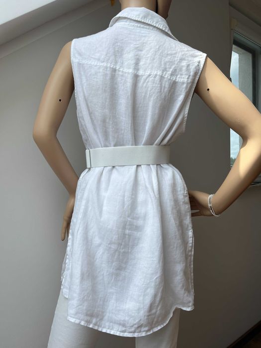 Lniana sukienka Letnia Midi Biała Rozmiar L Przewiewna Wakacyjna Elega