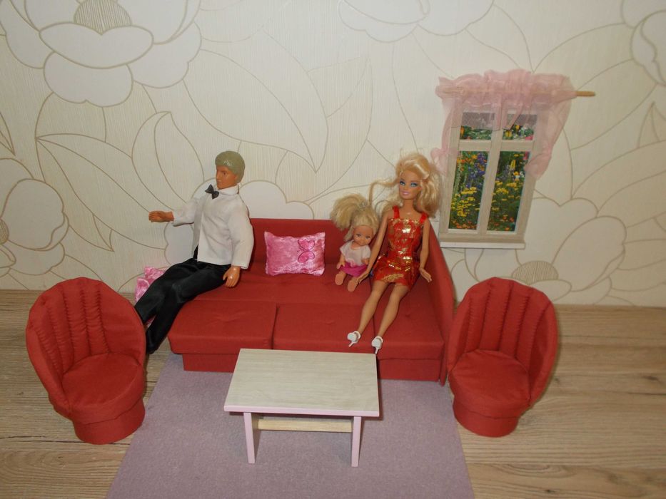 tapicerowane mebelki dla lalek typu barbie rogówka fotele stolik