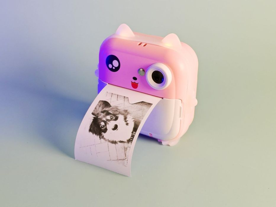 Цифровой детский фотоаппарат с термопринтером и розовыми играми