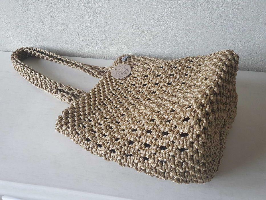 Torebka shopperka (makrama/boho) - jasne złoto