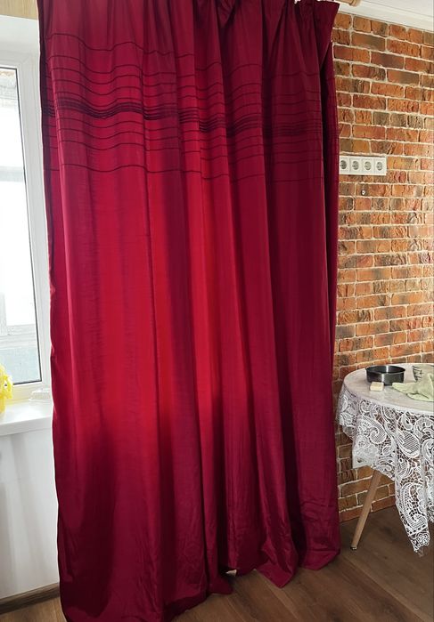 Подвійні бордові штори 4 штуки 2 комплекти