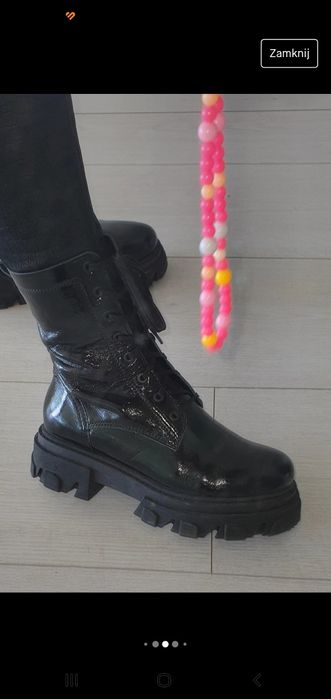 glany ojki Skórzane ciepłe Simen lakierowane  panterka jakość ekstra