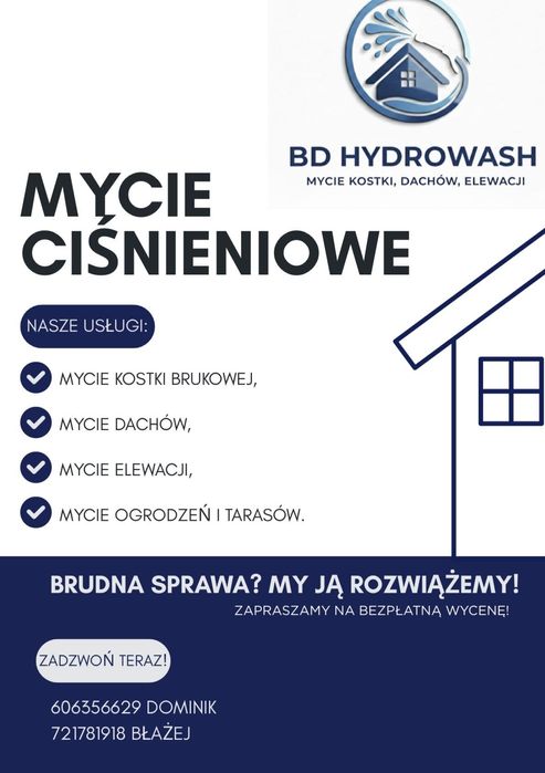 Mycie kostki brukowej, dachów, elewacji.