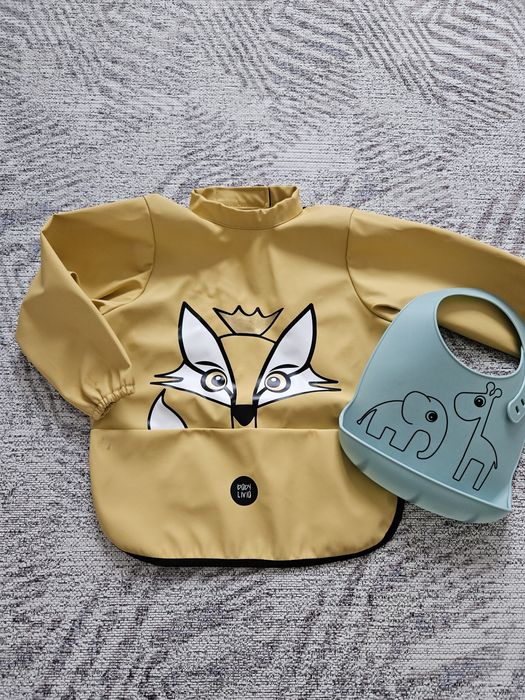 Fartuszek do nauki jedzenia Baby Livia lisek + śliniak silikonowy