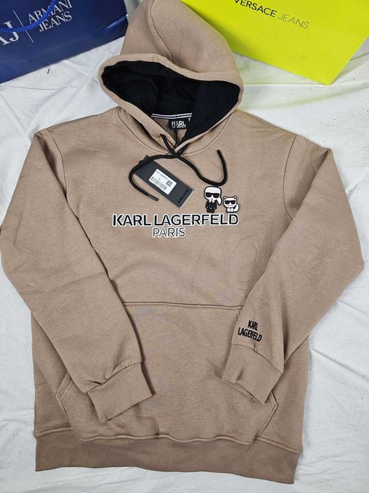 Bluza męska z kapturem Karl Lagerfeld bluzy męskie duzy znaczek bezowa