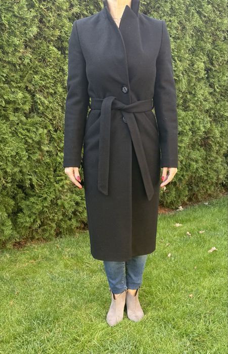 Elegancki płaszcz jesienno zimowy damski 34 zartex z wełną czarny