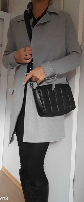 Płaszczyk wiosenny szary do kolan