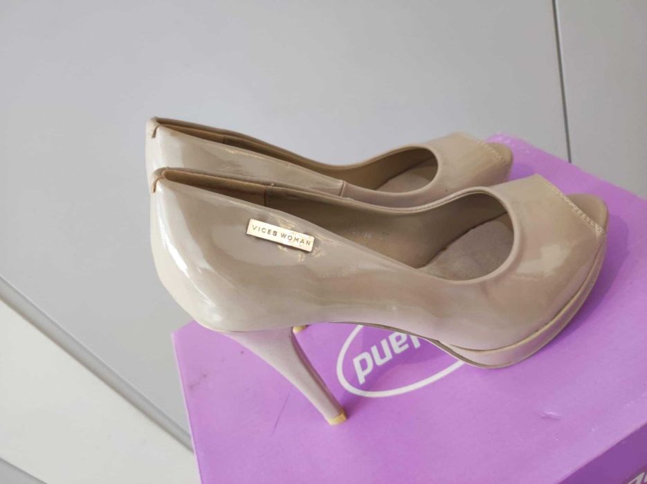 Szpilki nude wysokie cieliste beżowe na platformie Vices r.37