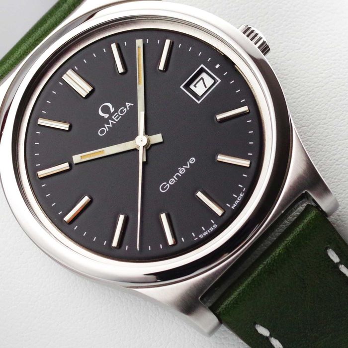 OMEGA GENEVE zegarek vintage męski 1972 cal. 1030 stalowy BLACK SWISS MADE