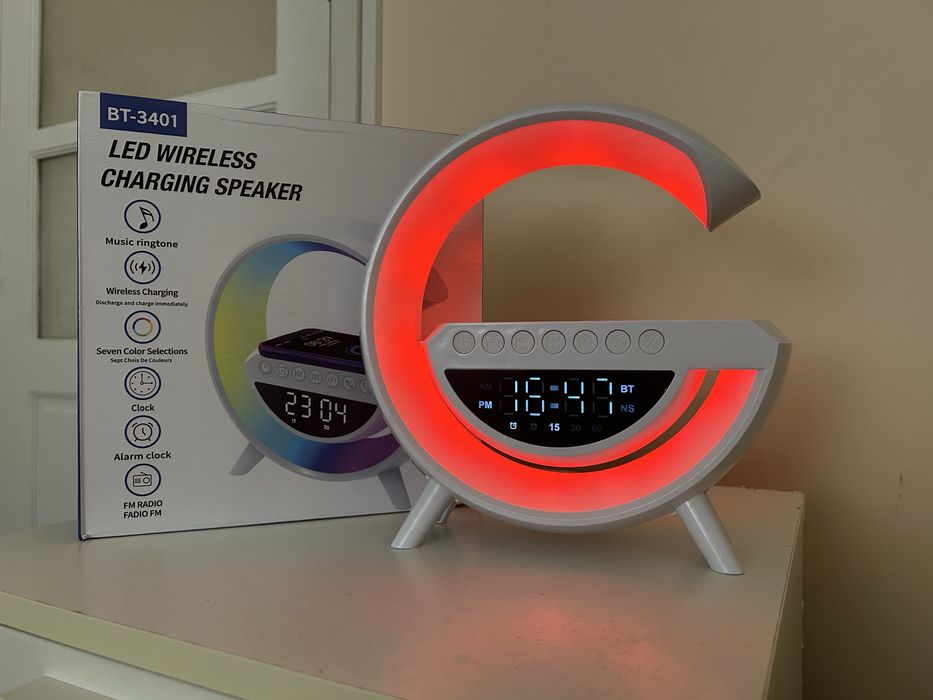 Coluna Bluetooth multifunções com LED/Wireless Charging