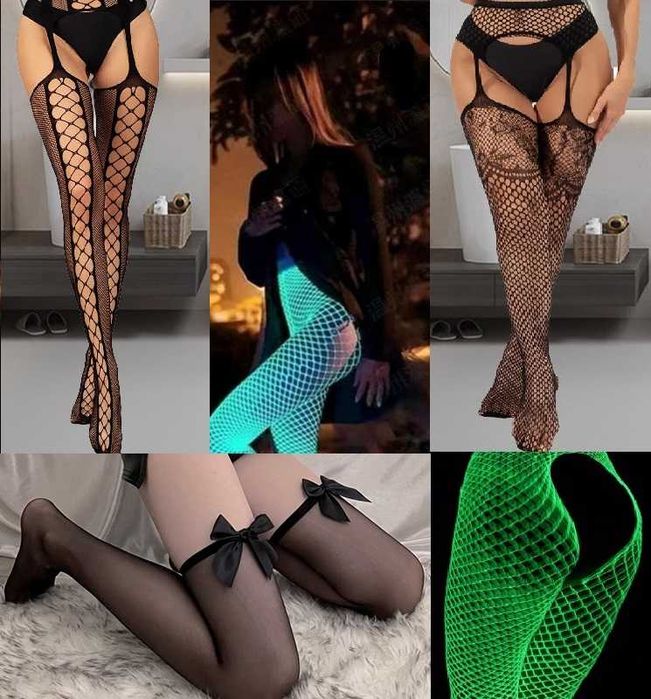 Ажурні та що світяться еротичні панчохи сітчасті колготки висока талія