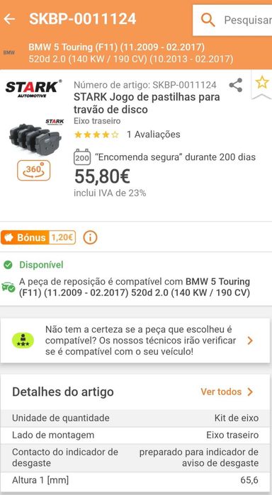 1 Pastilhas travão- BMW 520