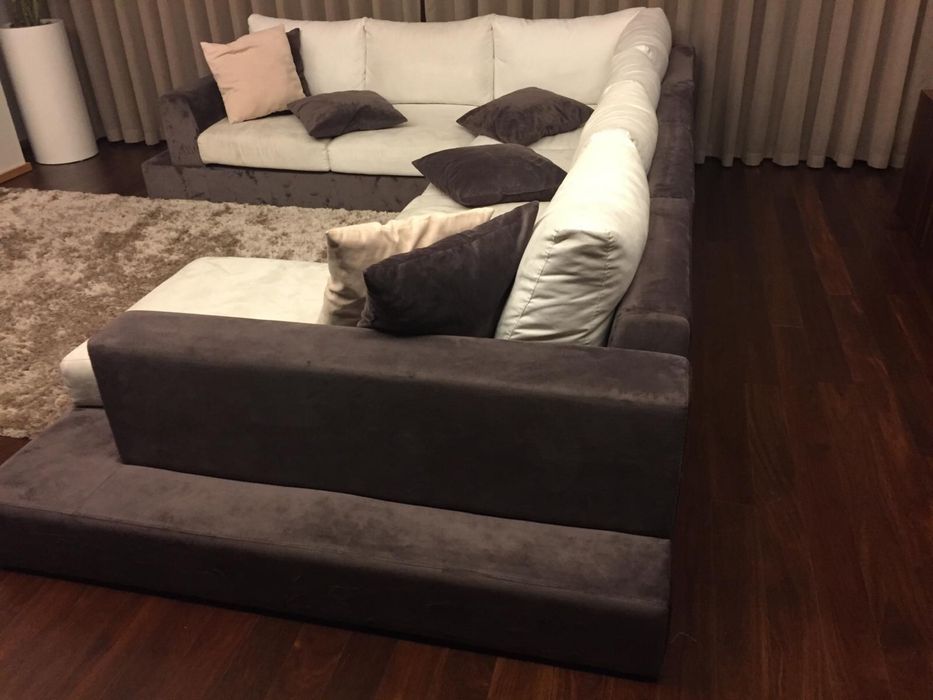 Sofá com Chaise Longue Ecosuede bicolor