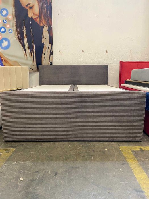 Łóżko kontynentalne Sztruks King szare 180x200