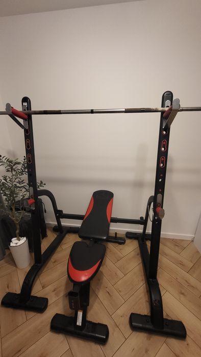 Ławka, stojak i sztanga domyos